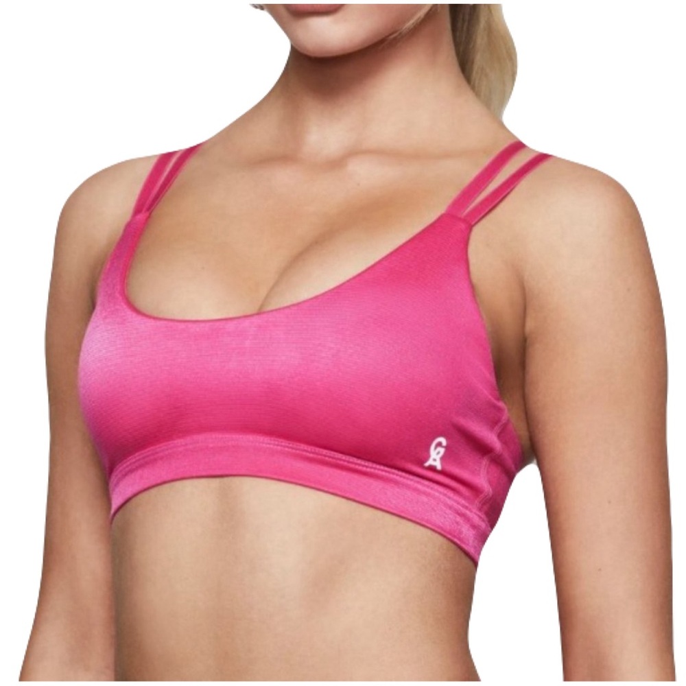 Good American Hot Electric Pink Shiny Rib Double Strap Sports Bra Size 2 Medium